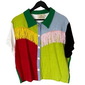 Fashion Brand Company Multicolor Fringe Button Down Shirt